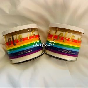 2 NEW BBW LOVE IS LOVE 3 WICK CANDLES